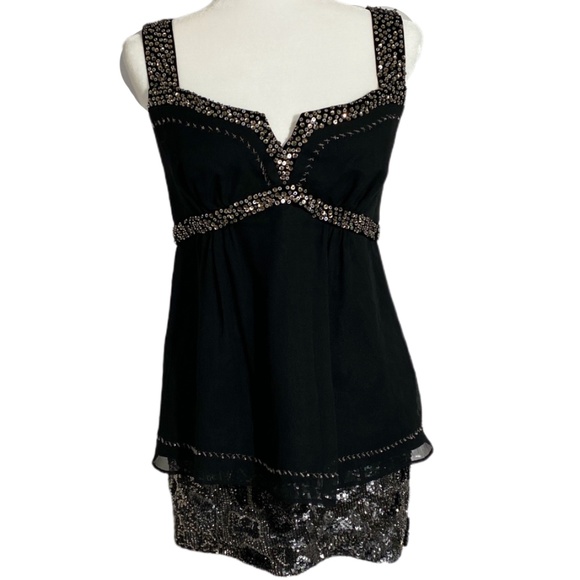 Nanette Lepore Tops - Nanette Lepore Black Sequin Silk Blend Blouse 6 EU